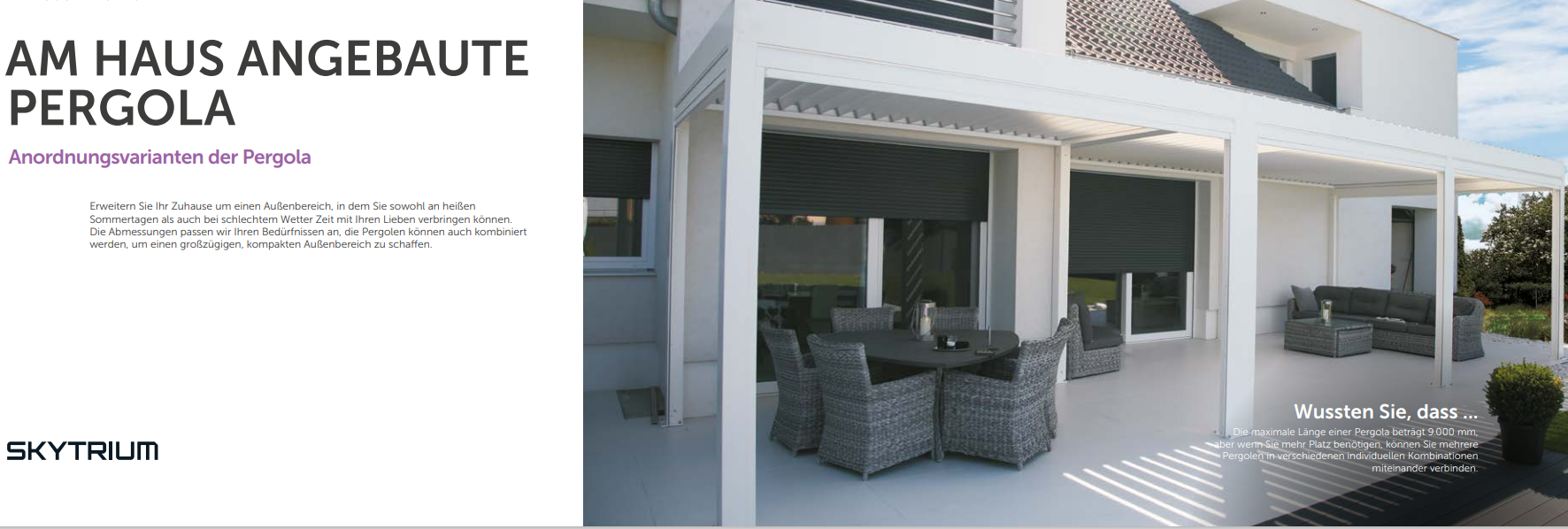 pogalux am Haus angebaute Pergola bioklimatische Pergola Premium pogalux Pergola bioklimatische Pergola Premium